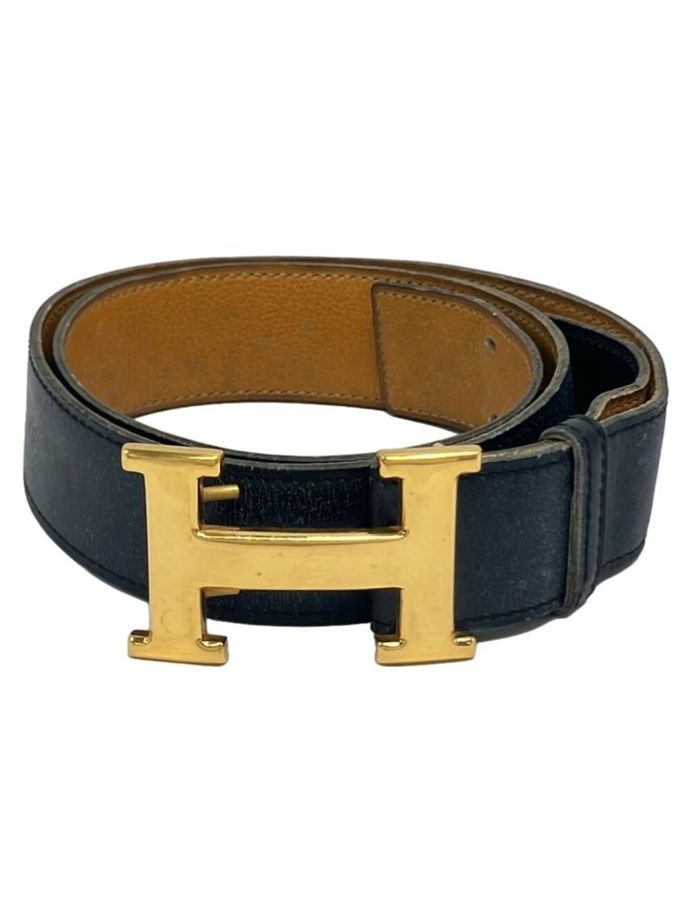 Hermes Belt H Dark Navy Gold Leather